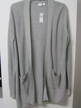 NWT Gap Gray Ribbed Open Front Long Cardigan W/Pockets Size L